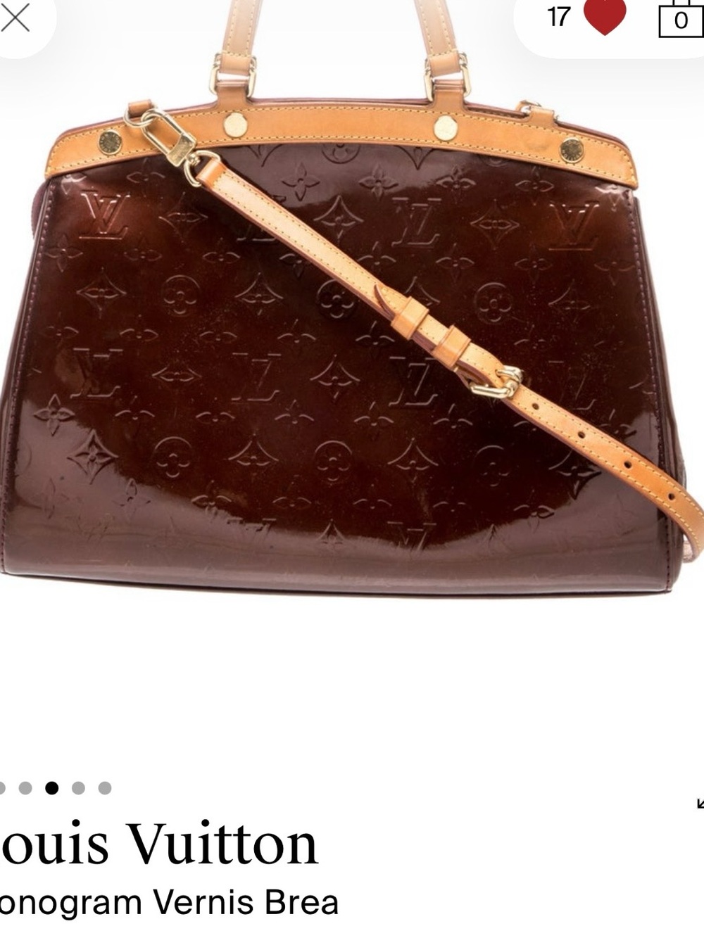 Louis Vuitton Vernis Brea Satchel in Burgundy with Tan Trim